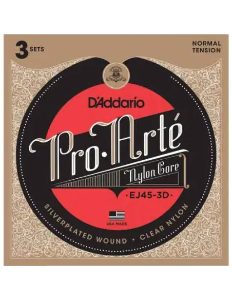 Pack 3 Juegos Cuerdas D’Addario EJ45-3D Pro Arte - Tensión Normal