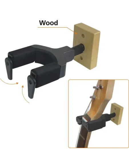 Soporte de Pared GS031 para Guitarra y Bajo - Base de Madera Fija