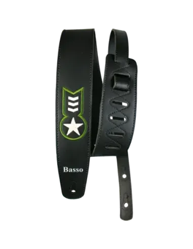 Correa Basso para Guitarra y Bajo Serie Vintage Negra con Emblema VTLBLK
