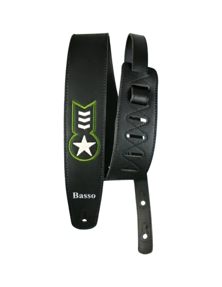 Correa Basso para Guitarra y Bajo Serie Vintage Negra con Emblema VTLBLK