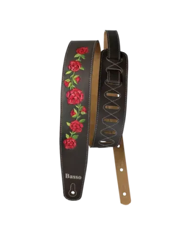 Correa Basso para Guitarra y Bajo Serie Vintage Marrón Flores VTFL02