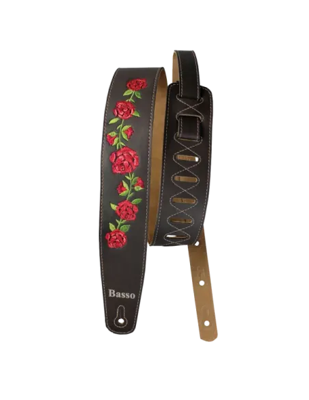 Correa Basso para Guitarra y Bajo Serie Vintage Marrón Flores VTFL02